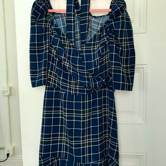 Blue Wrap Front Rouched Sleeve Checked Mini Dress In Blue size 12 - Picture 5 of 6